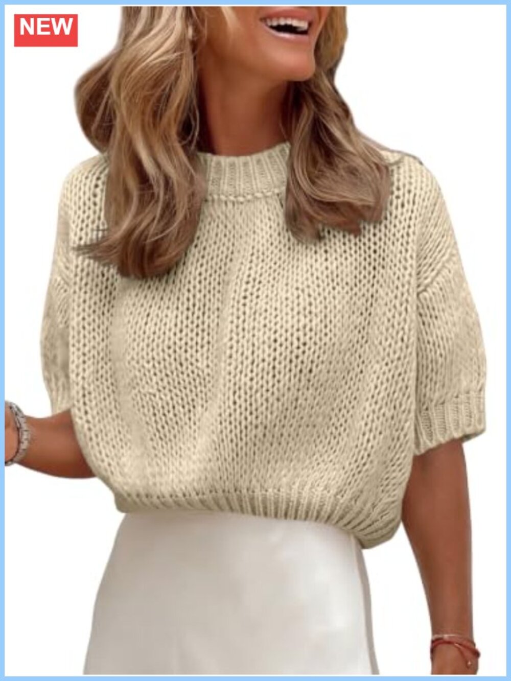 Short Sleeve Cropped Sweater Crew Neck Chunky Knit Pullover Fall Top